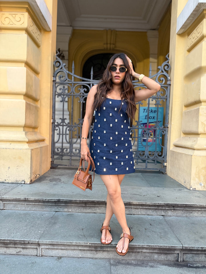 Swarovski Crystals Embellished Mini Denim Dress
