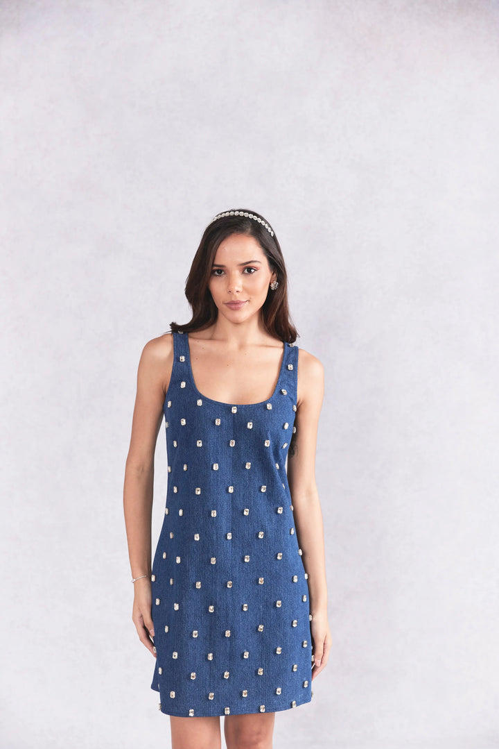 Swarovski Crystals Embellished Mini Denim Dress