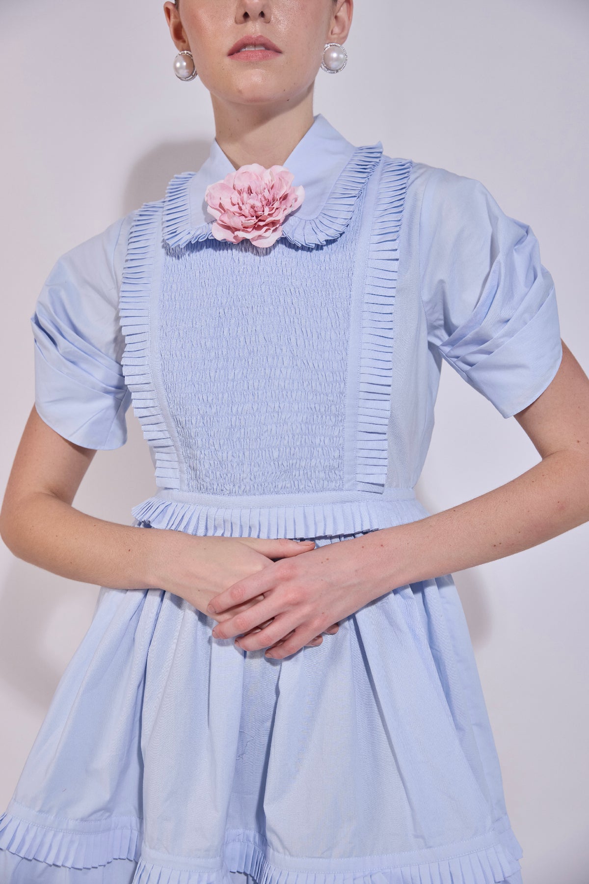 Puff Sleeve Ruffle Mini Dress With Mounted Flower