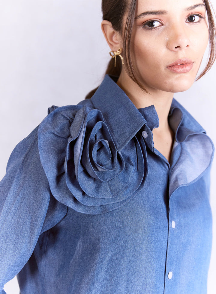 Rose Applique Shirt With Mini Pocket Shorts