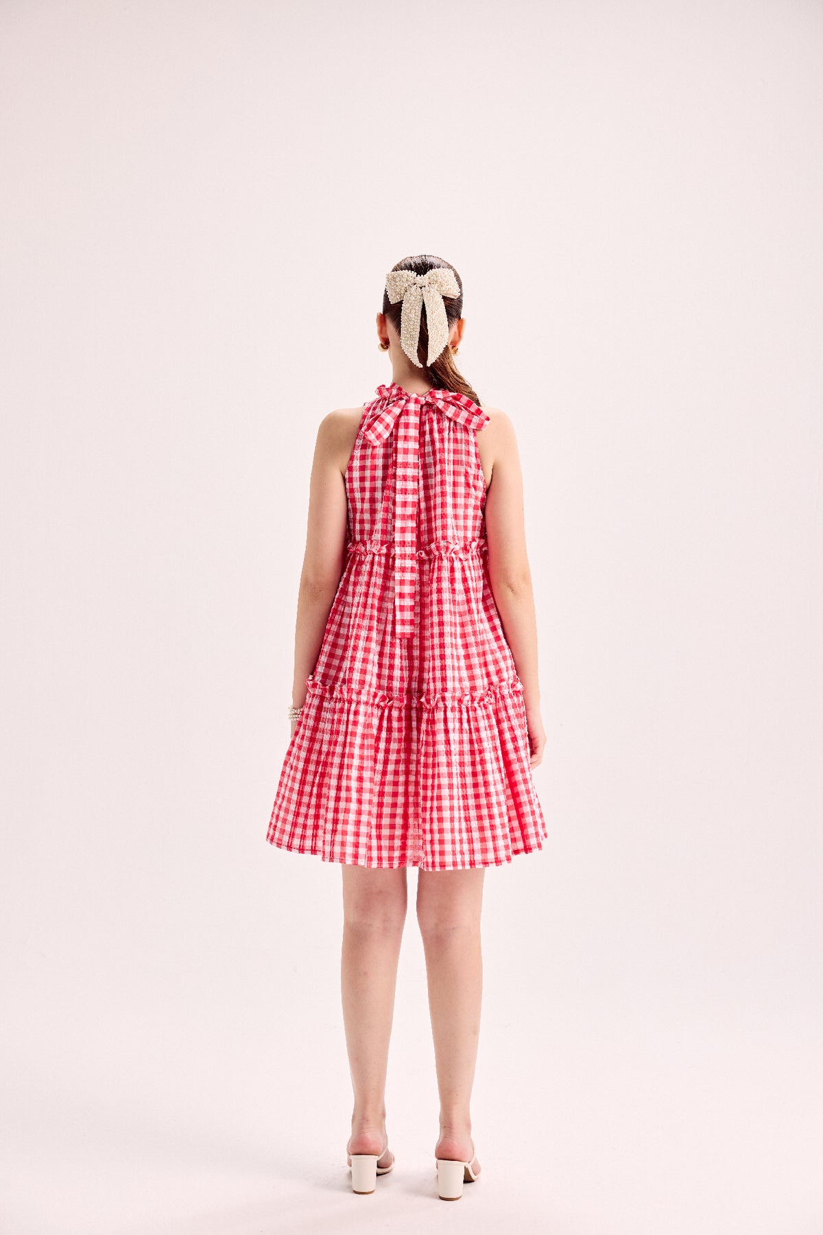 Redtiered Flare Dress With Embellished Flower