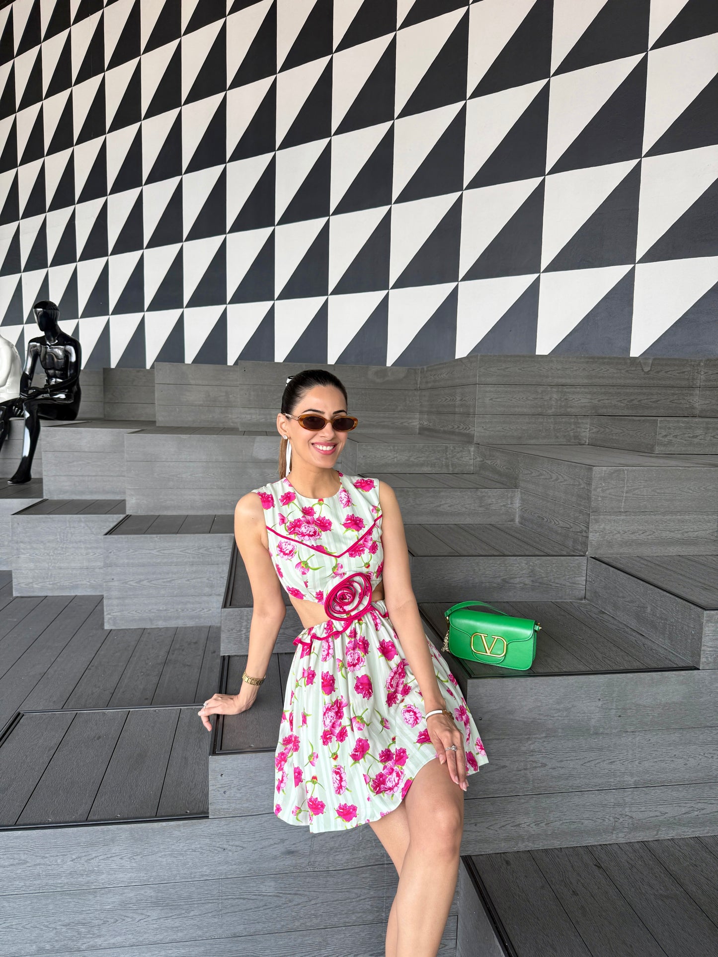 Rosette Cut-out Fit And Flare Mini Dress