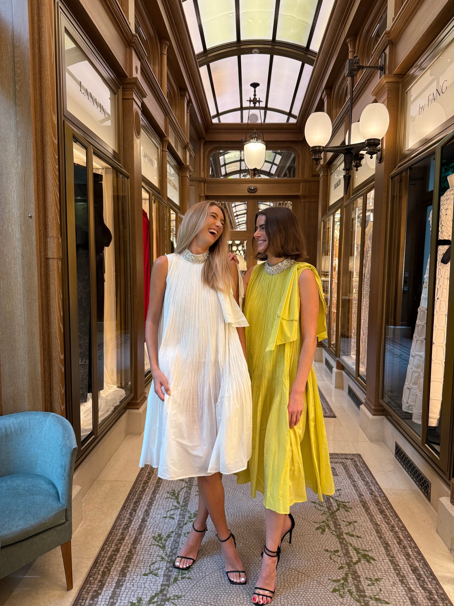 Crushed Mid Length Dress With Swarosvki Neckline