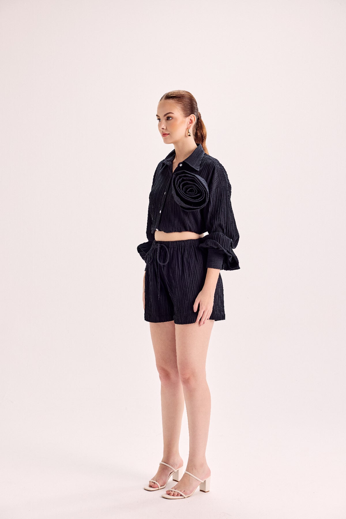 Rosette Embellished Shirt & Shorts Co-Ord Set