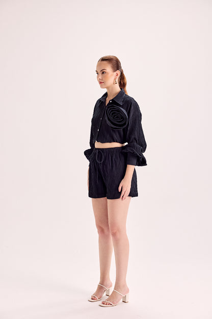 Rosette Embellished Shirt & Shorts Co-Ord Set