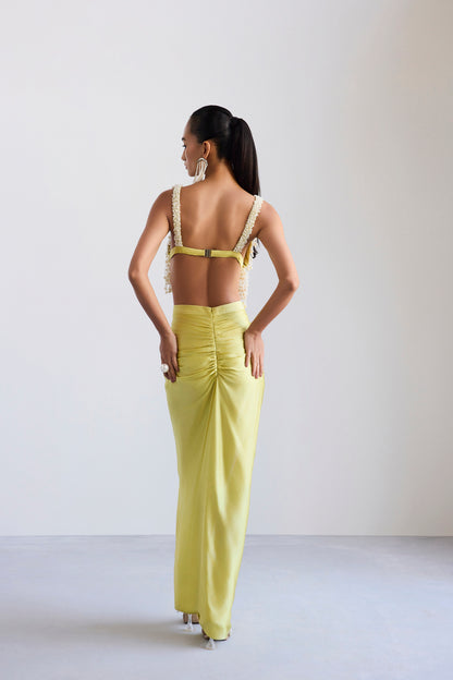 Embellished Pearl Crop & Draped Skirt Set