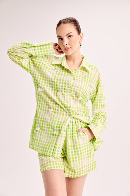 Seersucker Cherry Embellished Co-Ord Set