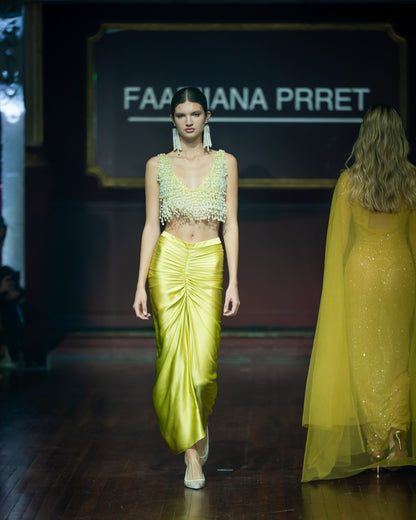 Embellished Pearl Crop & Draped Skirt Set