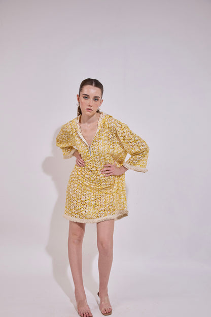 Hooded Cutwork Coverup Dress