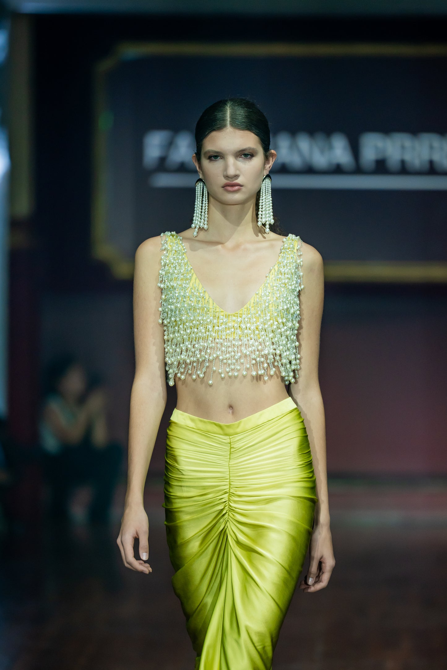 Embellished Pearl Crop & Draped Skirt Set