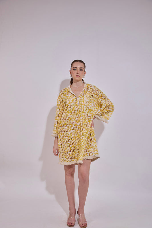 Hooded Cutwork Coverup Dress