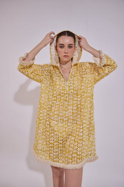 Hooded Cutwork Coverup Dress