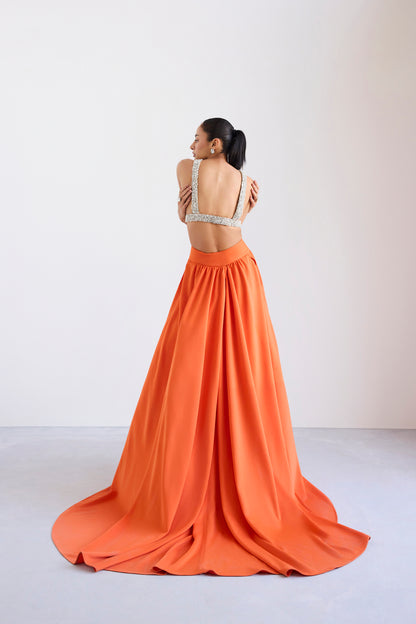 Swarosvki Bralette & Orange Scuba Ball Skirt With Tail