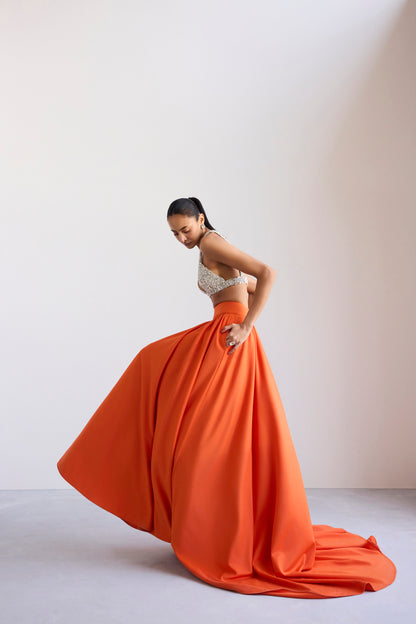 Swarosvki Bralette & Orange Scuba Ball Skirt With Tail