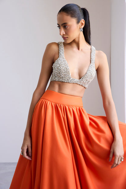 Swarosvki Bralette & Orange Scuba Ball Skirt With Tail