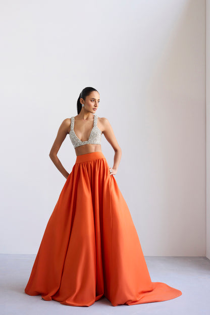 Swarosvki Bralette & Orange Scuba Ball Skirt With Tail