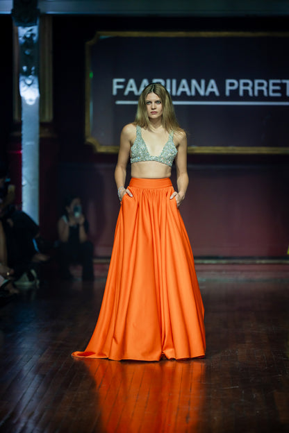 Swarosvki Bralette & Orange Scuba Ball Skirt With Tail