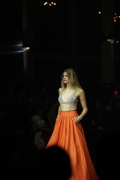 Swarosvki Bralette & Orange Scuba Ball Skirt With Tail