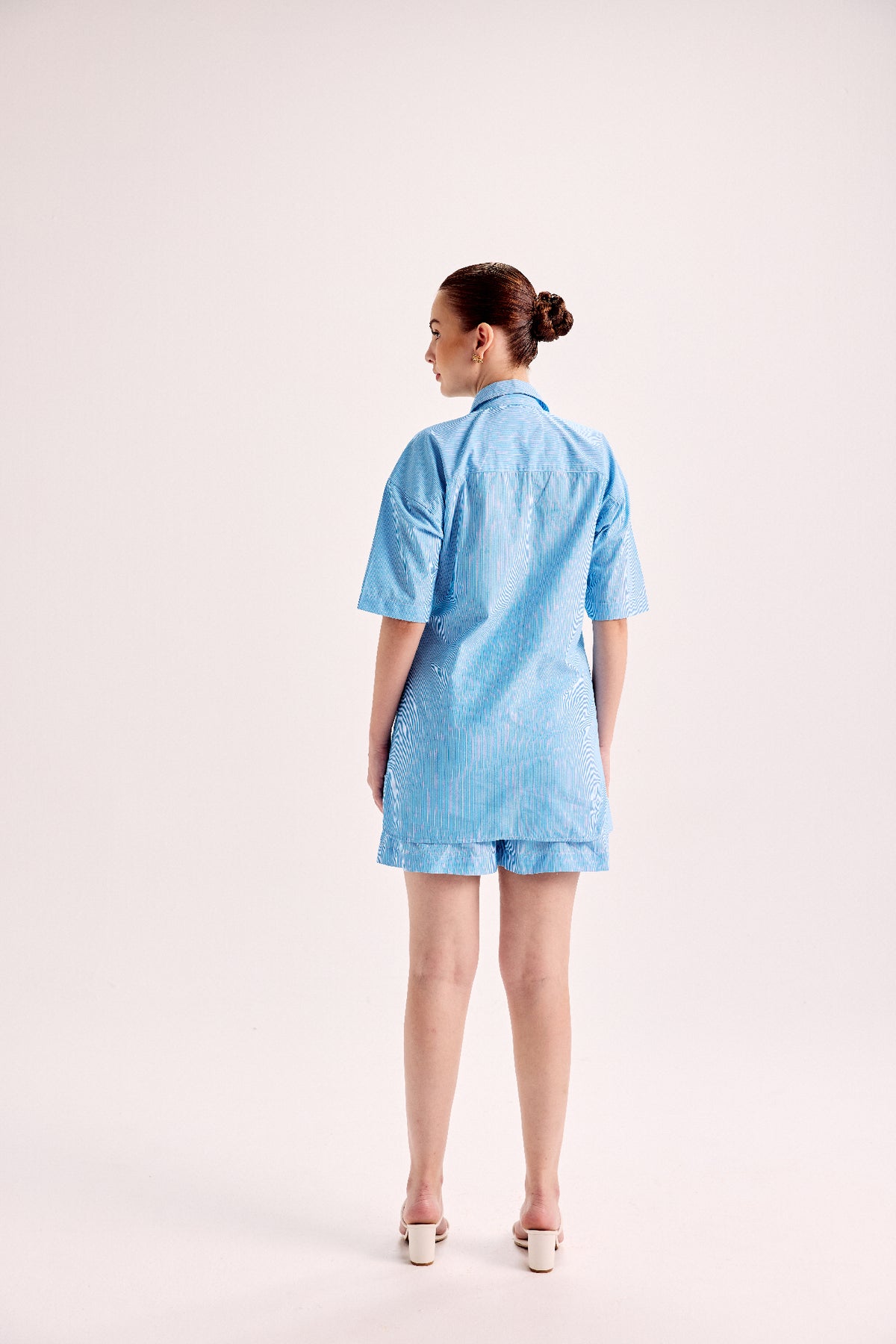 Mounted Flower Pinstripe Shirt And Shorts Co-Ord Set