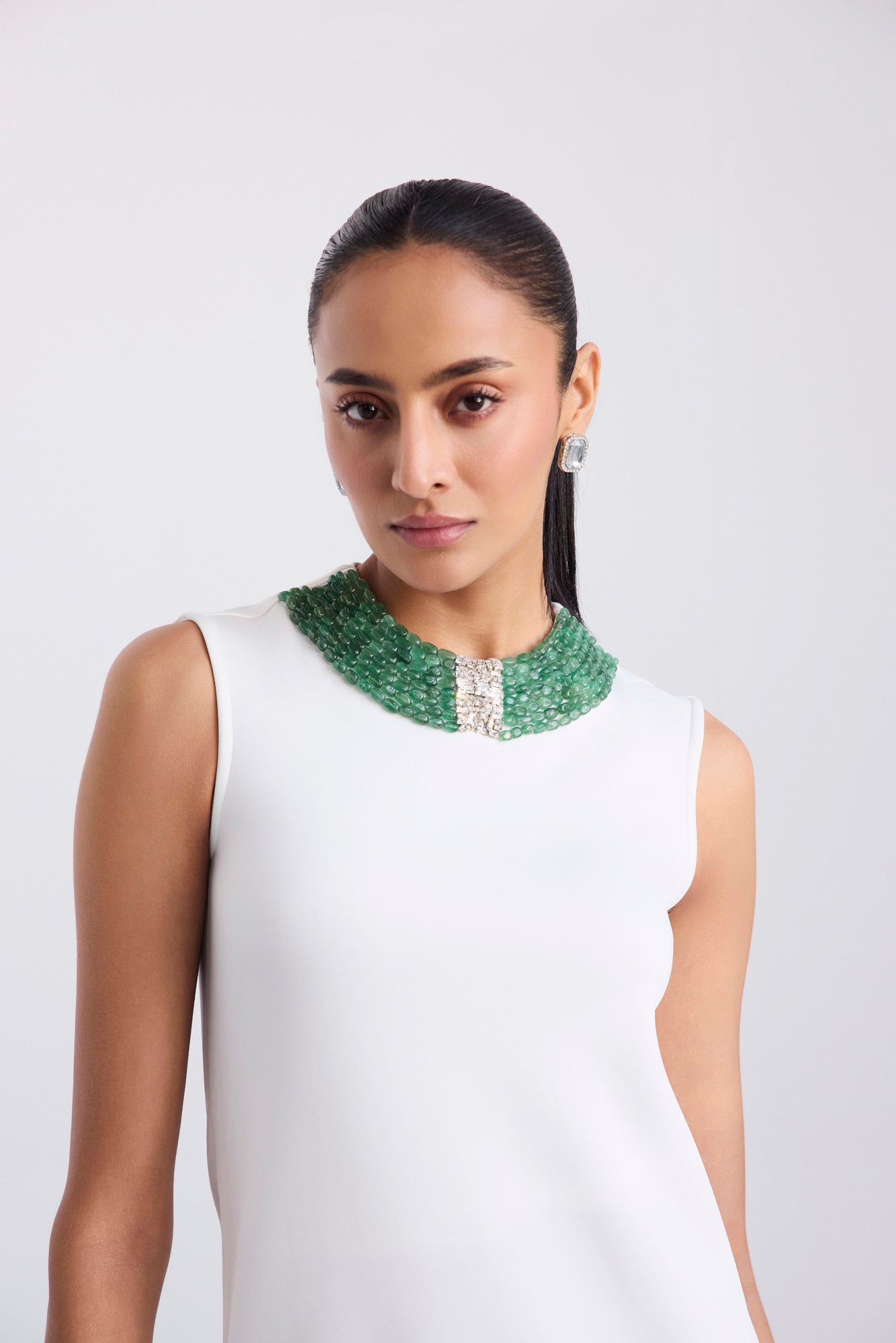 Embroidered Necklace Cut Sleeve Shift Short Scuba Dress With Side Slits