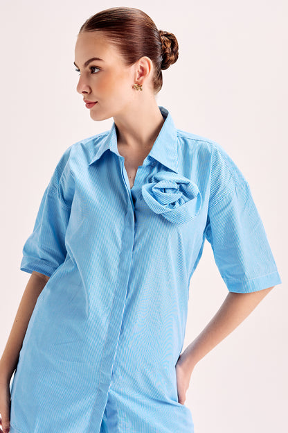 Mounted Flower Pinstripe Shirt And Shorts Co-Ord Set