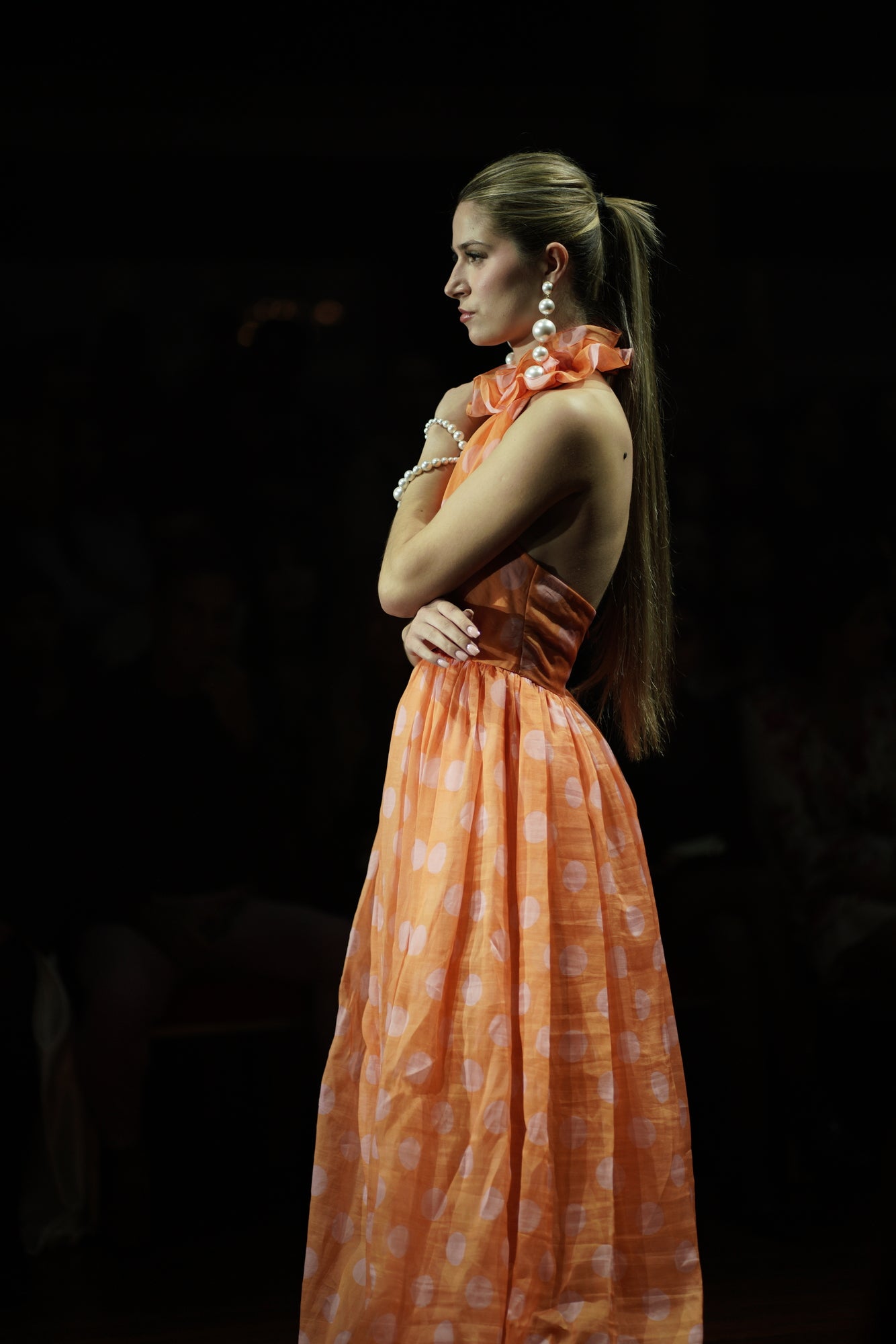 Polka Ruffle Halter Long Organza Dress
