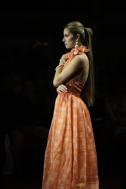 Polka Ruffle Halter Long Organza Dress