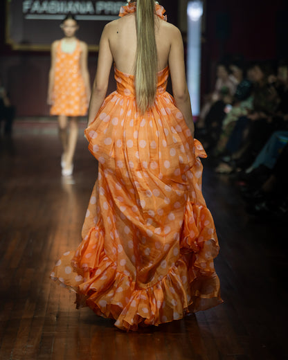 Polka Ruffle Halter Long Organza Dress
