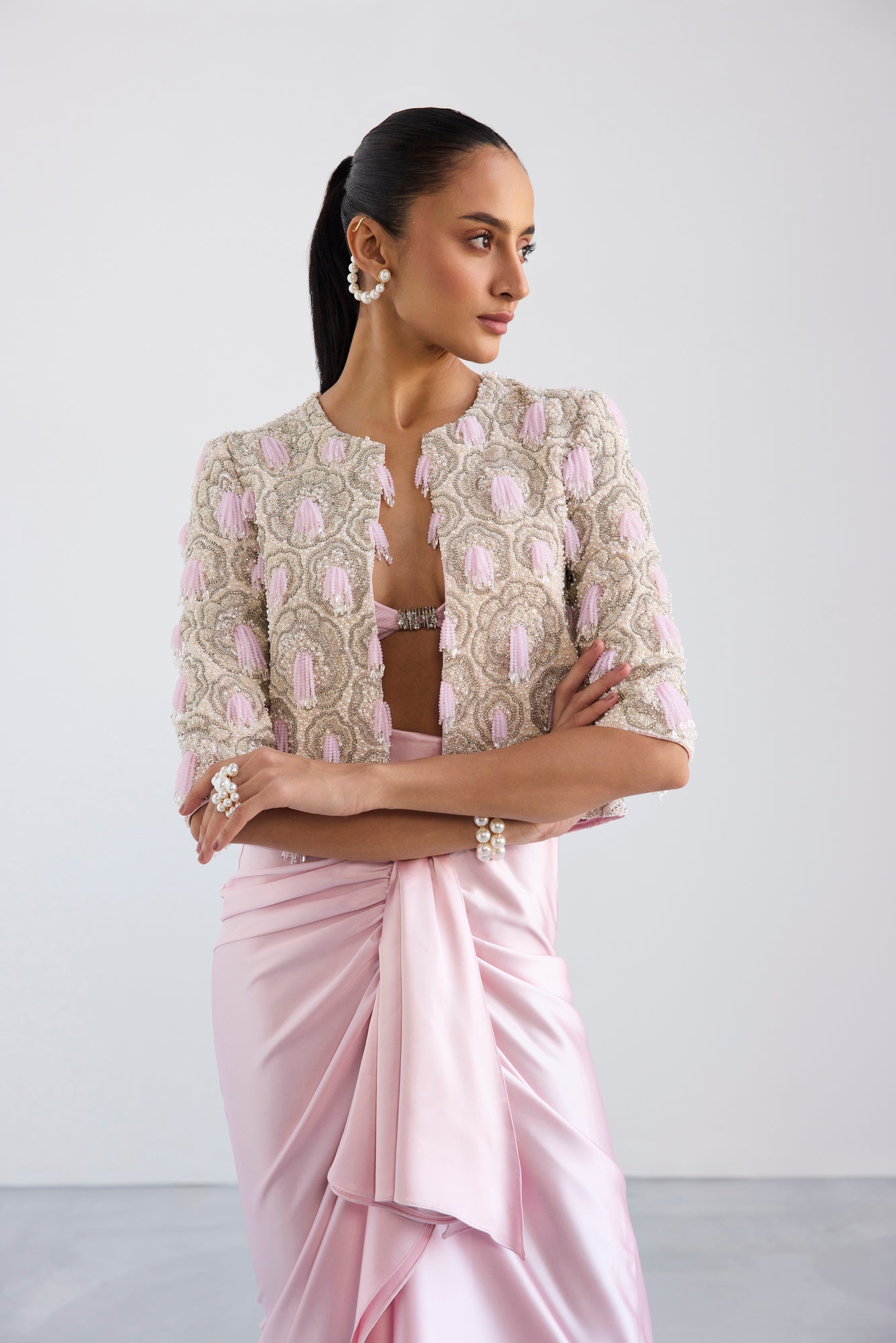 Blush Embroidered Drape Set