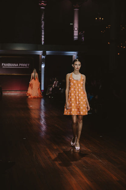 Pearl Neckpiece Mini Halter Polka Dress
