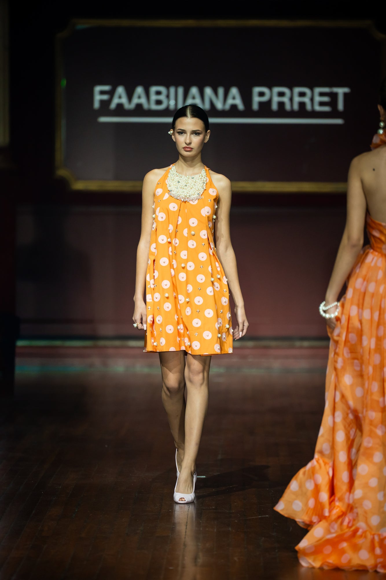 Pearl Neckpiece Mini Halter Polka Dress