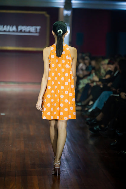 Pearl Neckpiece Mini Halter Polka Dress