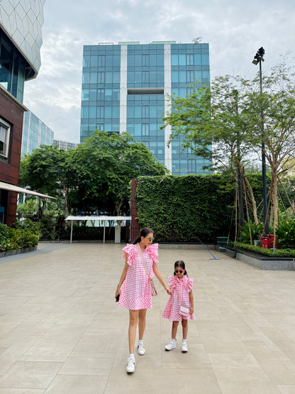 Pink And White Stripe Ruffle Sleeve Flowy Dress