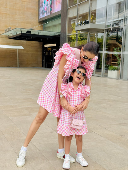 Pink And White Stripe Ruffle Sleeve Flowy Dress
