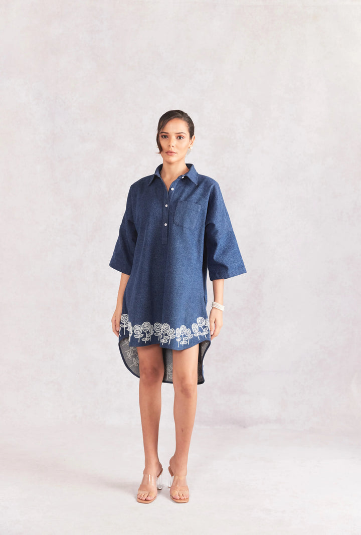 Rose High Low Baggy Denim Dress