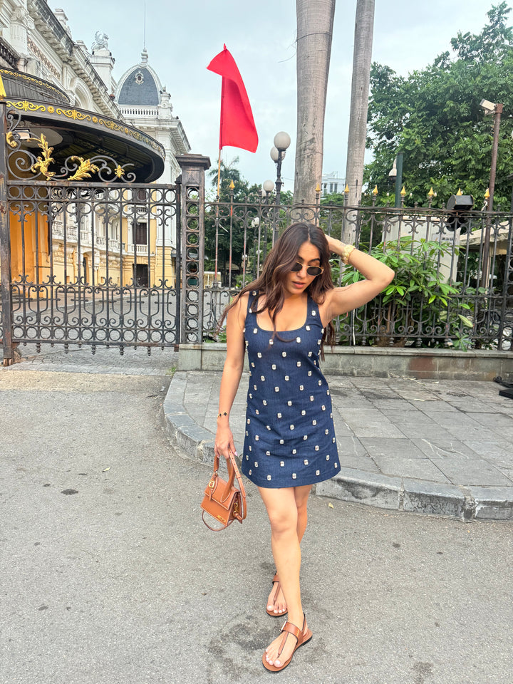 Swarovski Crystals Embellished Mini Denim Dress