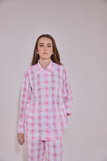 Cherry Embellished Classic Shirt And Elasticated Pants