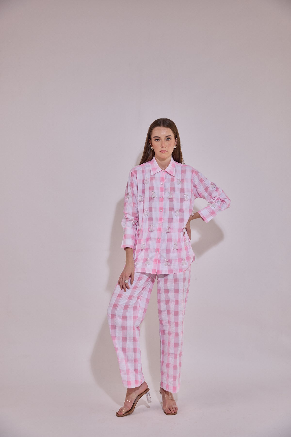 Cherry Embellished Classic Shirt And Elasticated Pants