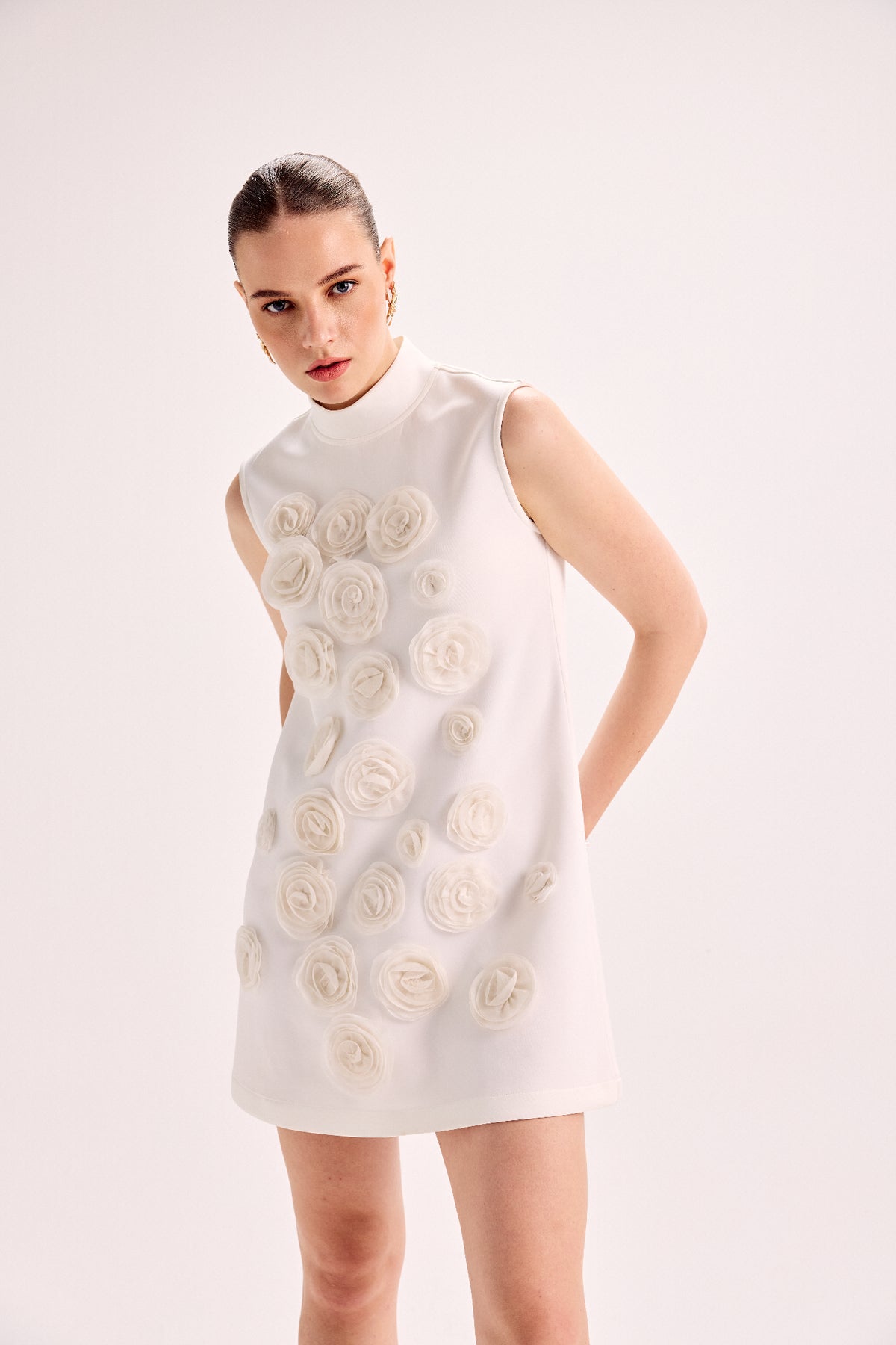 3D Flower Midi Scuba Baby Ivory Dress