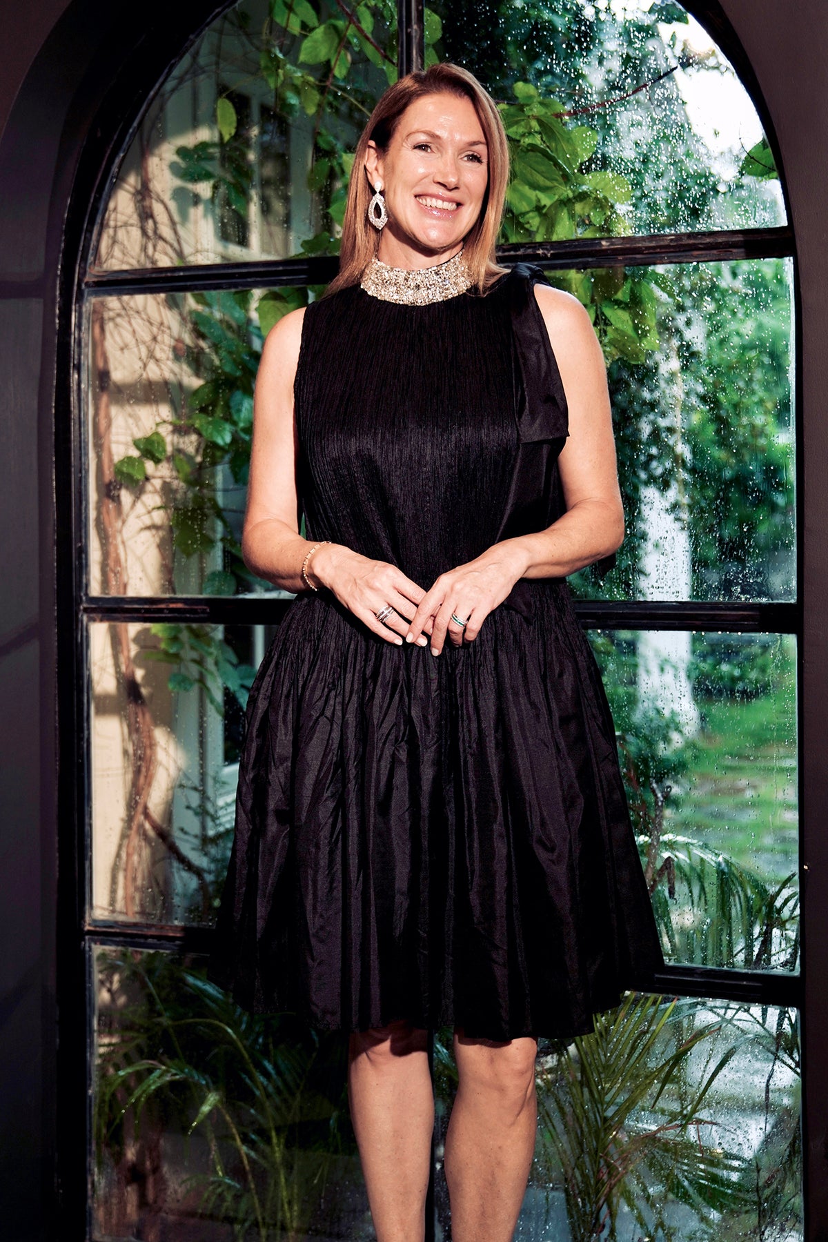 Black Crush Silk Dress With Embellished Neckline