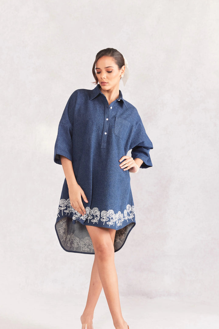 Rose High Low Baggy Denim Dress