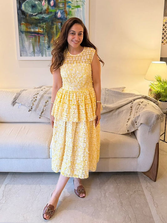 Yellow Maxi Dress With Embroidered Pearl Detailing