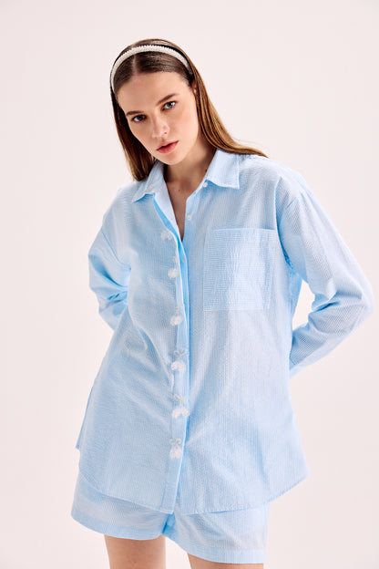 Cherry Embellished Placket Shirt And Shorts Co-Ord Set