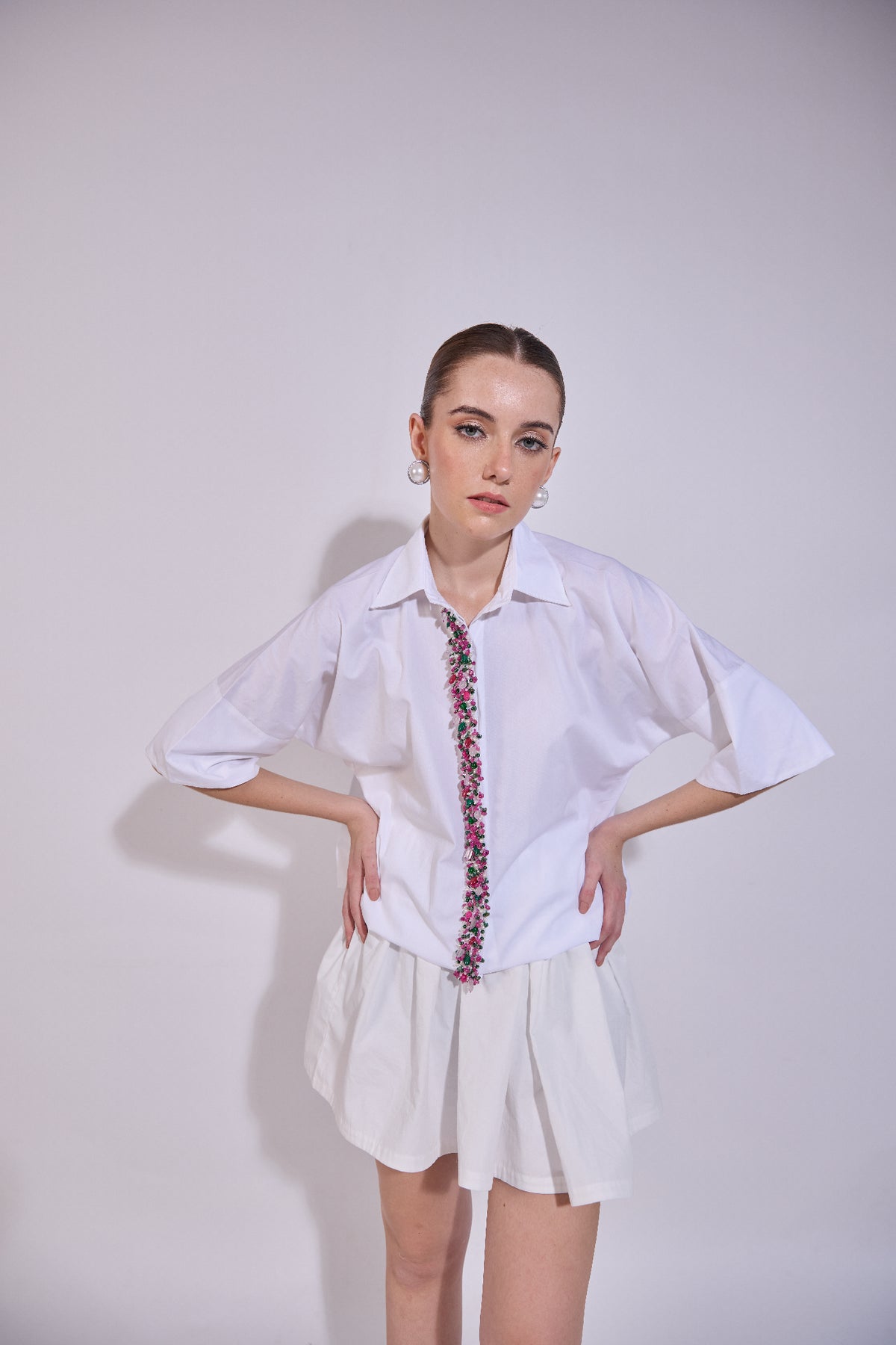 Gemstone Embroidered Placket Button Down Shirt