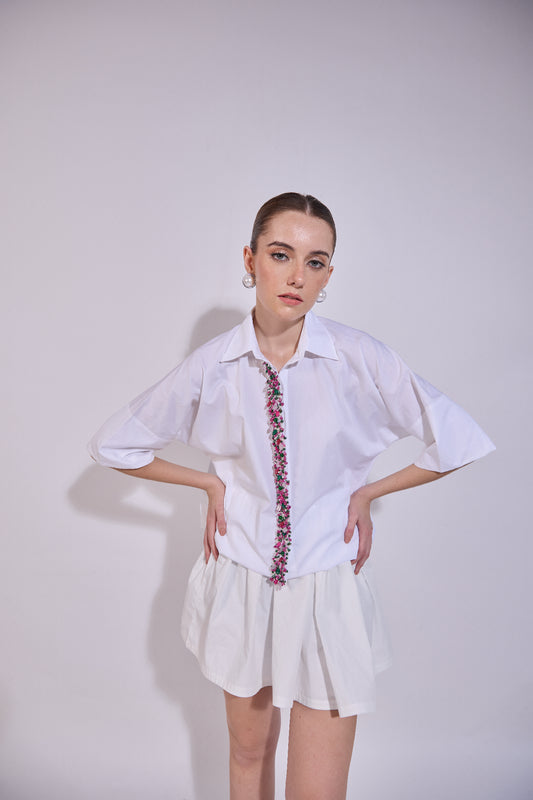 Gemstone Embroidered Placket Button Down Shirt