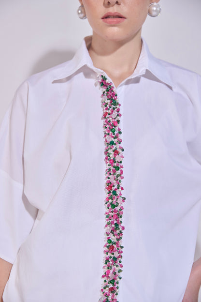 Gemstone Embroidered Placket Button Down Shirt