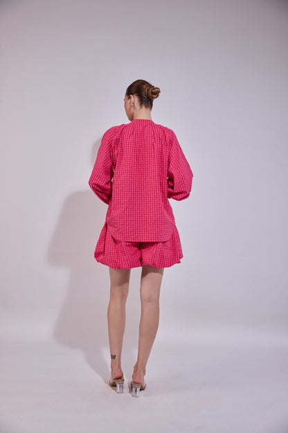 Flower Embroidered Oversized Denim Tunic & Tailored Shorts