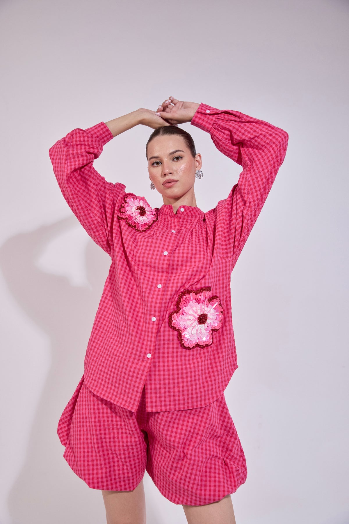 Flower Embroidered Oversized Denim Tunic & Tailored Shorts