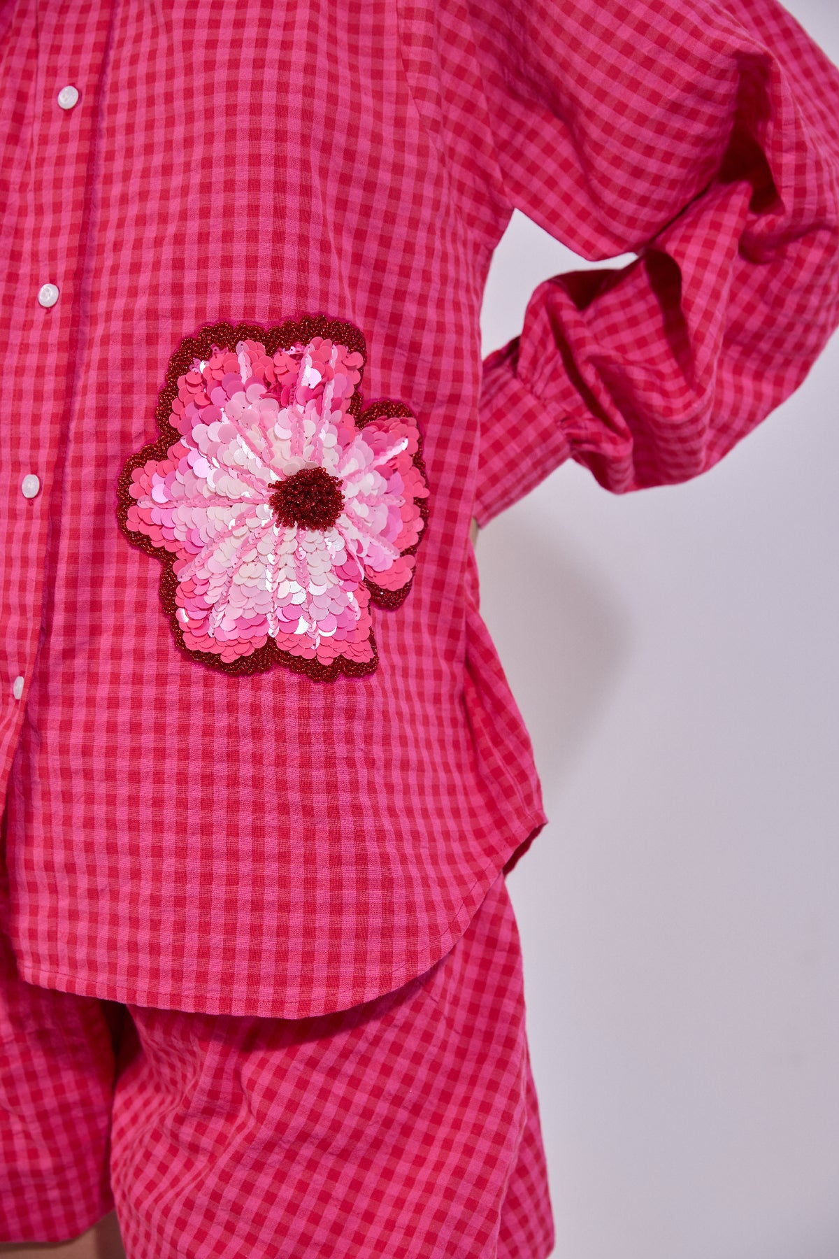 Flower Embroidered Oversized Denim Tunic & Tailored Shorts