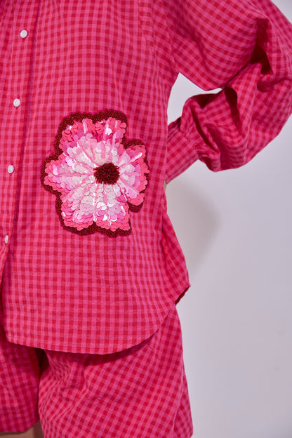 Flower Embroidered Oversized Denim Tunic & Tailored Shorts